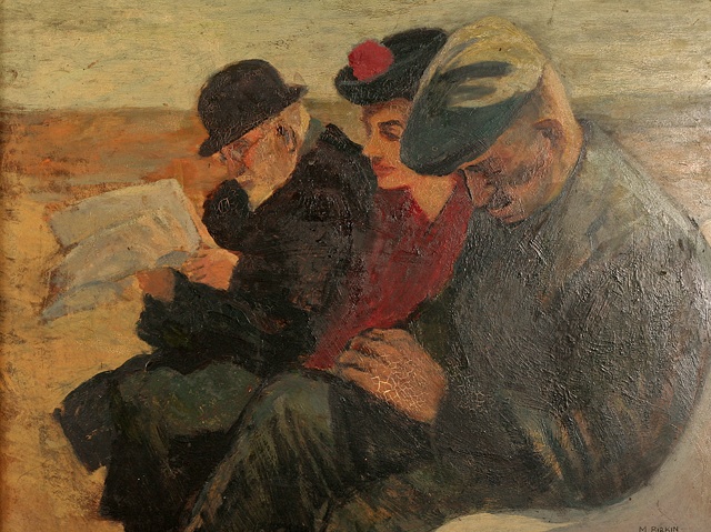 Oil Painting of People on Park Bench